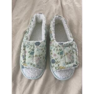 Women's Fuzzy Open Toe Floral Slippers